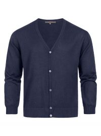 Strickjacke Herren Business in Blau mit V-Ausschnitt und Knopfleiste von Greiff